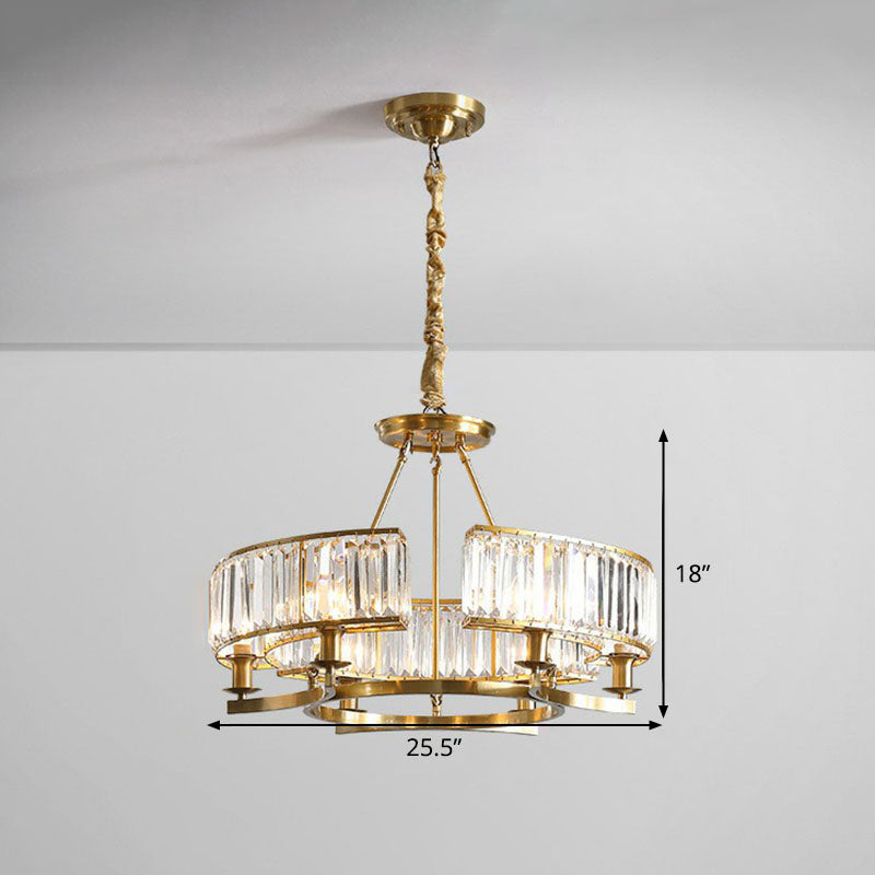 Contemporary Gold Round Chandelier Pendant Light With K9 Crystal For Living Room