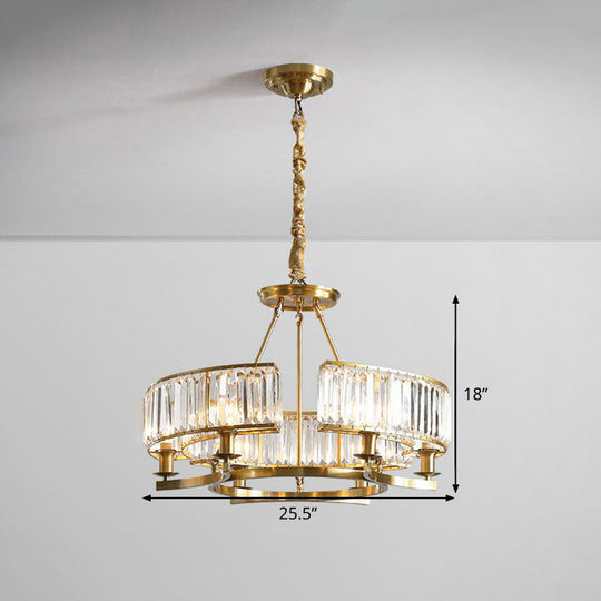 Contemporary Gold Round Chandelier Pendant Light With K9 Crystal For Living Room