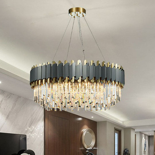 Modern Round Crystal Prism Ceiling Light Fixture For Living Room - Clear Chandelier