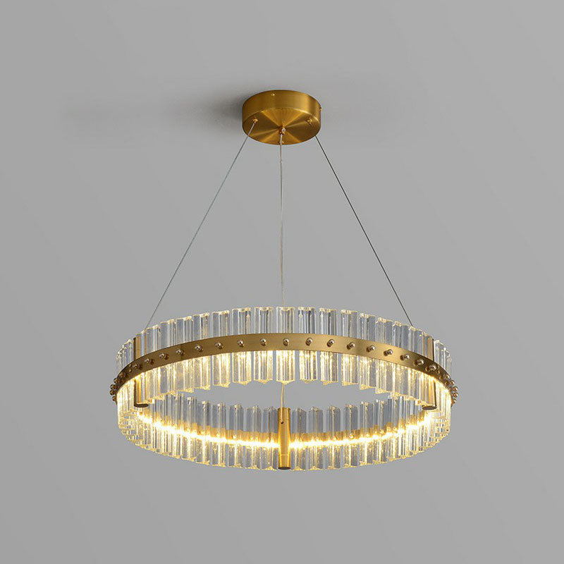 Minimalist Gold Led Crystal Ring Chandelier For Bedroom / 27.5