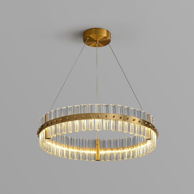 Minimalist Gold Led Crystal Ring Chandelier For Bedroom Lighting / 31.5’