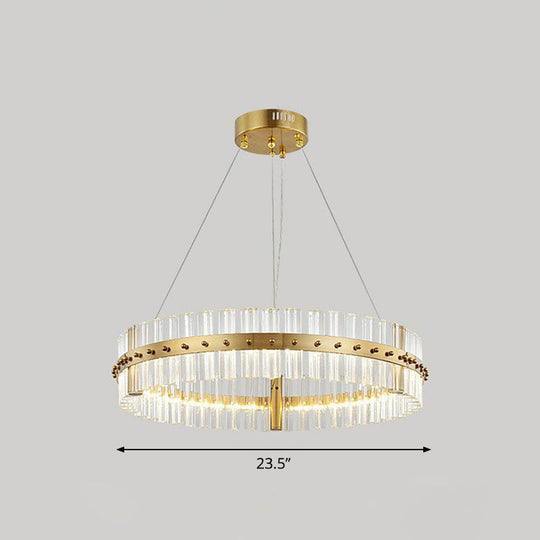 Minimalist Gold Led Crystal Ring Chandelier For Bedroom Lighting
