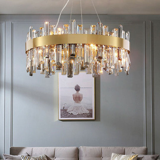 Contemporary Crystal Gold Chandelier Pendant Light For Living Room