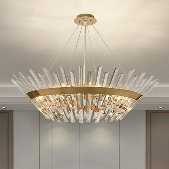 Minimalist Gold Tapered Chandelier With Crystal Prism - Living Room Pendant Light