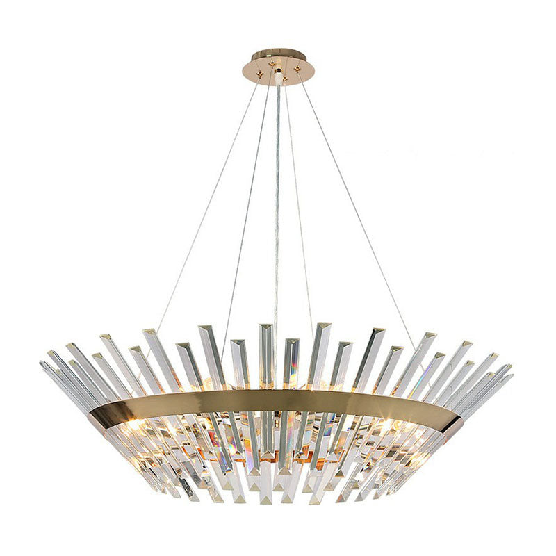 Minimalist Gold Tapered Chandelier Pendant Light With Crystal Prism - Ideal For Living Room Lighting
