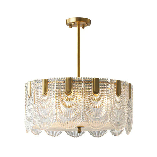 Round Brass With Ribbed Crystal Chandelier Pendant Light
