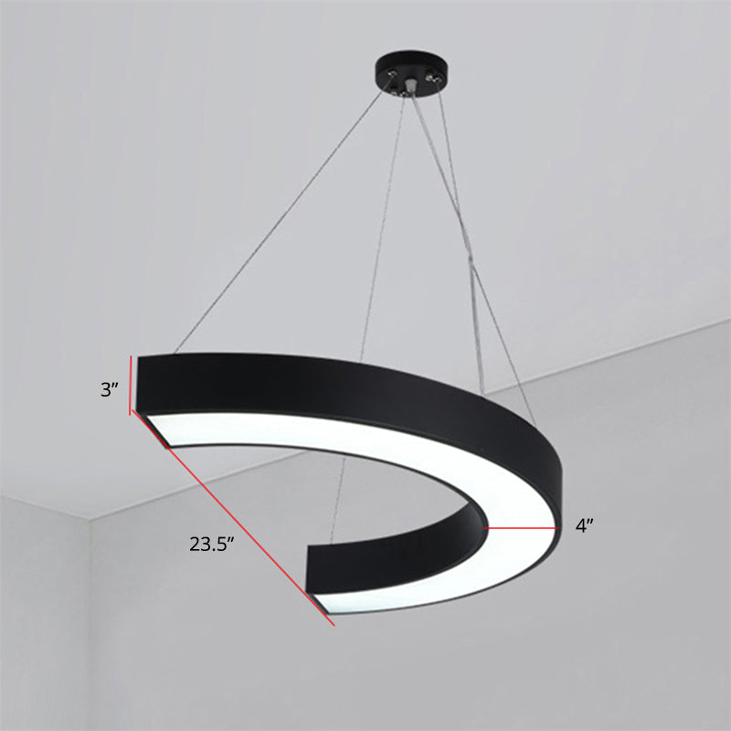 Modern Led Hanging Chandelier Light Fixture For Gymnasium - Curve Acrylic Design Black / 23.5’