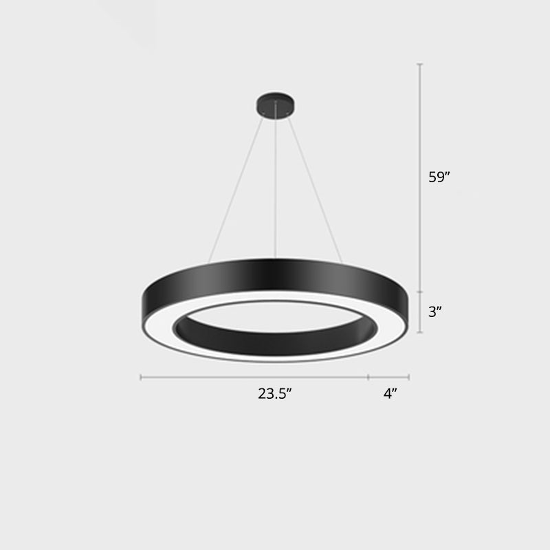 Sleek Led Chandelier Lamp - Metal Loop Shaped Simplicity Black Finish Pendant Light For Gym / 23.5’