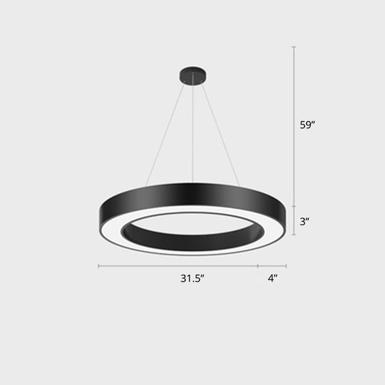 Black Metal Loop Led Chandelier Pendant Light For Gym / 31.5