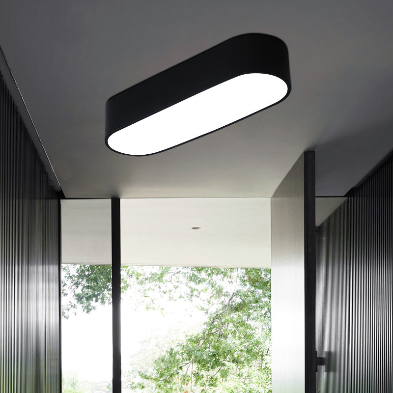 Simple Black Metallic Oval Led Ceiling Lamp - Flush Mount Light Fixture For Aisle
