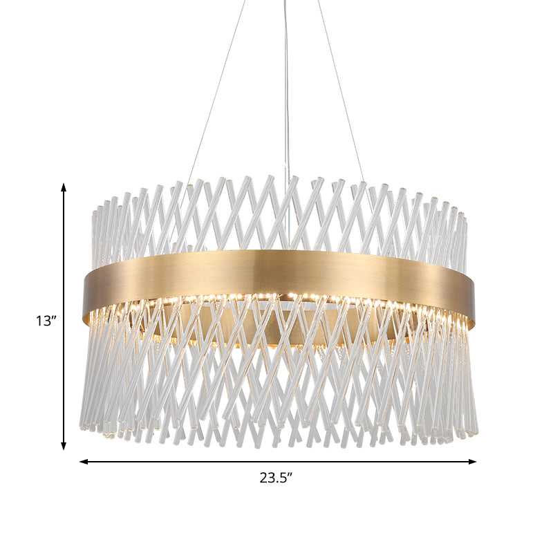 23.5’ Crystal Mesh Chandelier With Led Lights - Elegant Brass Pendant Light For Dining Room