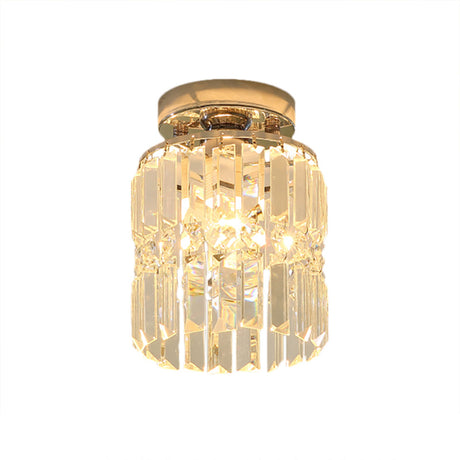 Modern Crystal Cylindrical Ceiling Lamp - Compact Chrome Flush Mount