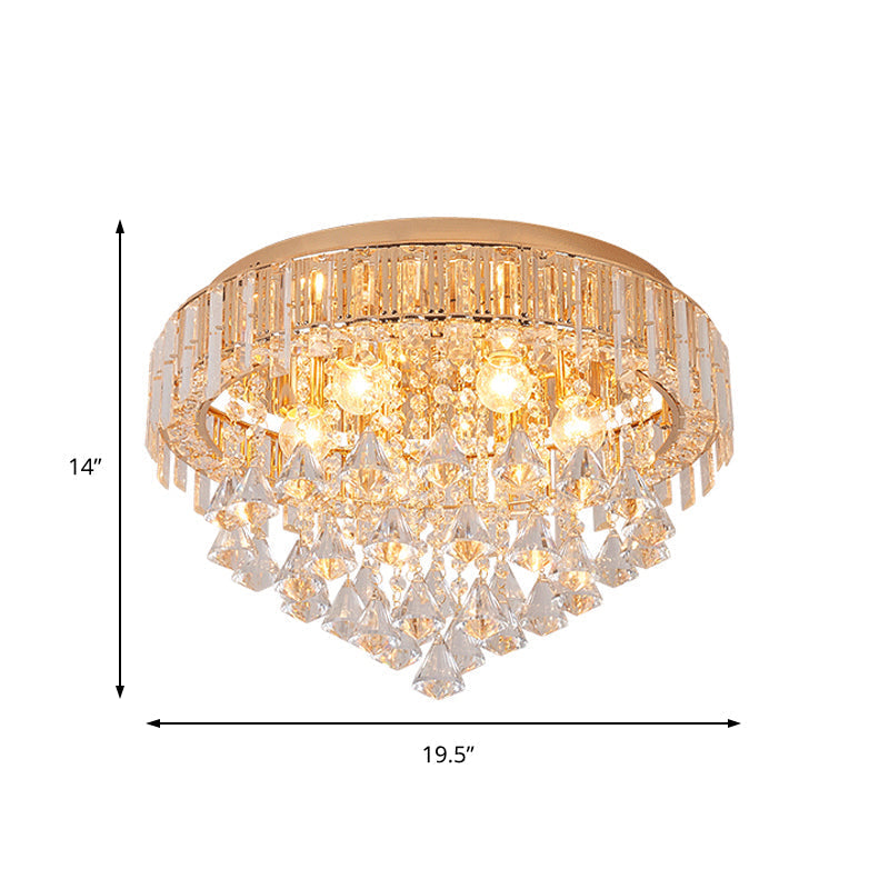 Contemporary Crystal Teardrops Flush Lamp - 5 Light Golden Ceiling Fixture For Living Room