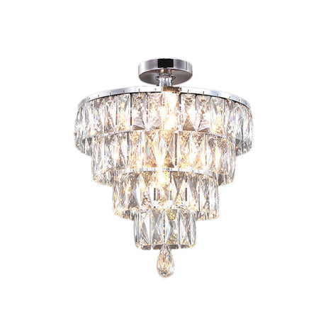 Modernist Crystal 5-Light Flush Ceiling Light In Chrome - Droplets Collection