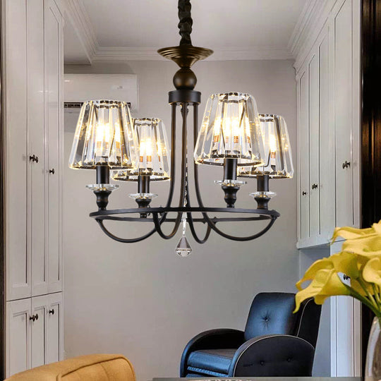 Contemporary Tapered Crystal Chandelier Pendant Light With 4/6/8 Lights - Black Ceiling Hanging