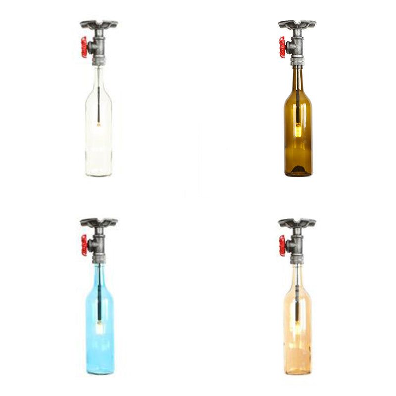 Vintage Indoor Ceiling Mounted Fixture: 1-Light Semi-Mount With Wine Bottle Glass Shade & Valve In