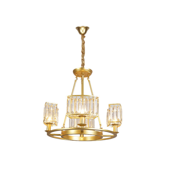 Modern Black/Gold Circle Crystal Chandelier With 4/6 Lights - Bedroom Hanging Light Fixture