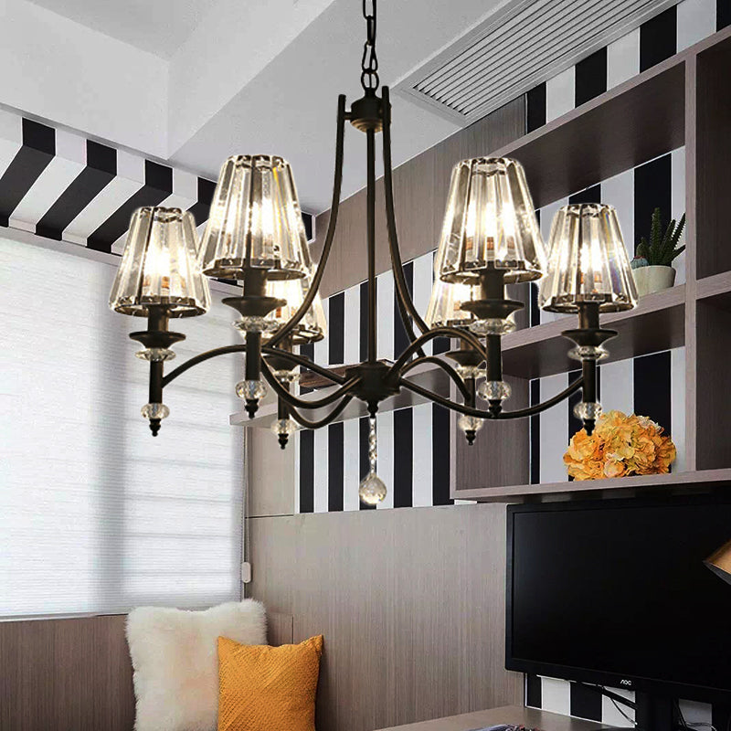 Contemporary Crystal Chandelier Pendant Light Kit - Tapered Design Adjustable Chain 4/6/8 Lights