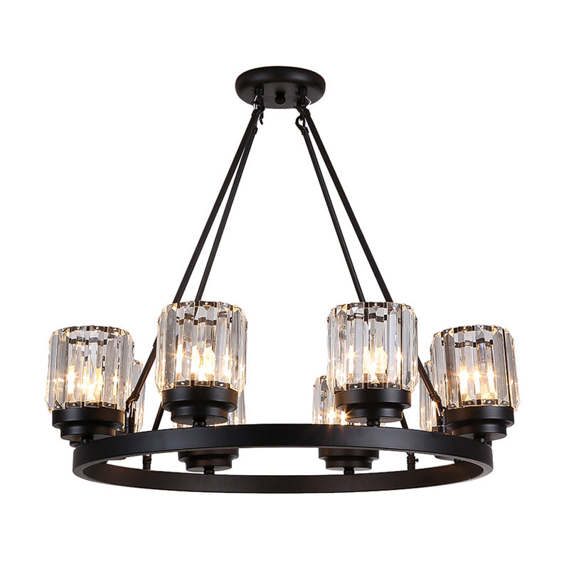 Contemporary Black Chandelier Lighting - 3/6/8 Lights Bedroom Pendant With Crystal Shades