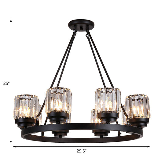 Contemporary Black Chandelier Lighting - 3/6/8 Lights Bedroom Pendant With Crystal Shades