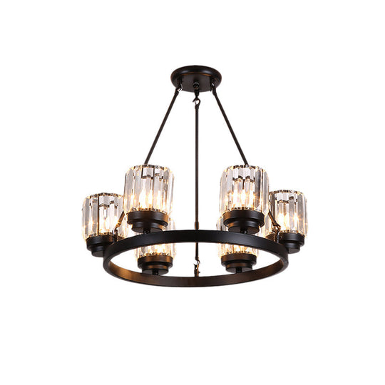 Contemporary Black Chandelier Lighting - 3/6/8 Lights Bedroom Pendant With Crystal Shades