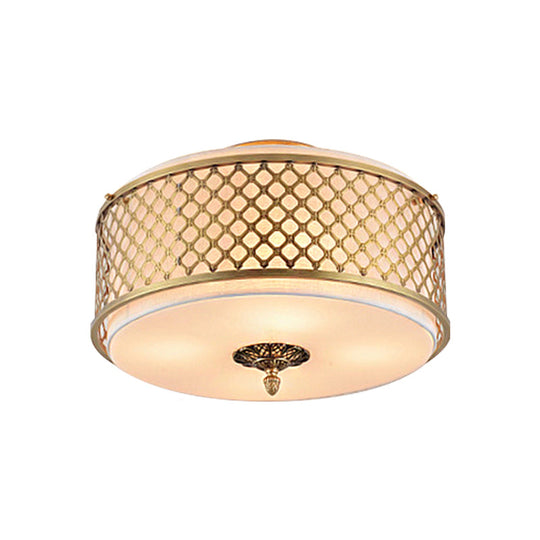 Classic Drum Metal Flush Mount Lamp Brass Finish 4/5 Lights 16’/19.5’ Wide Living Room Ceiling