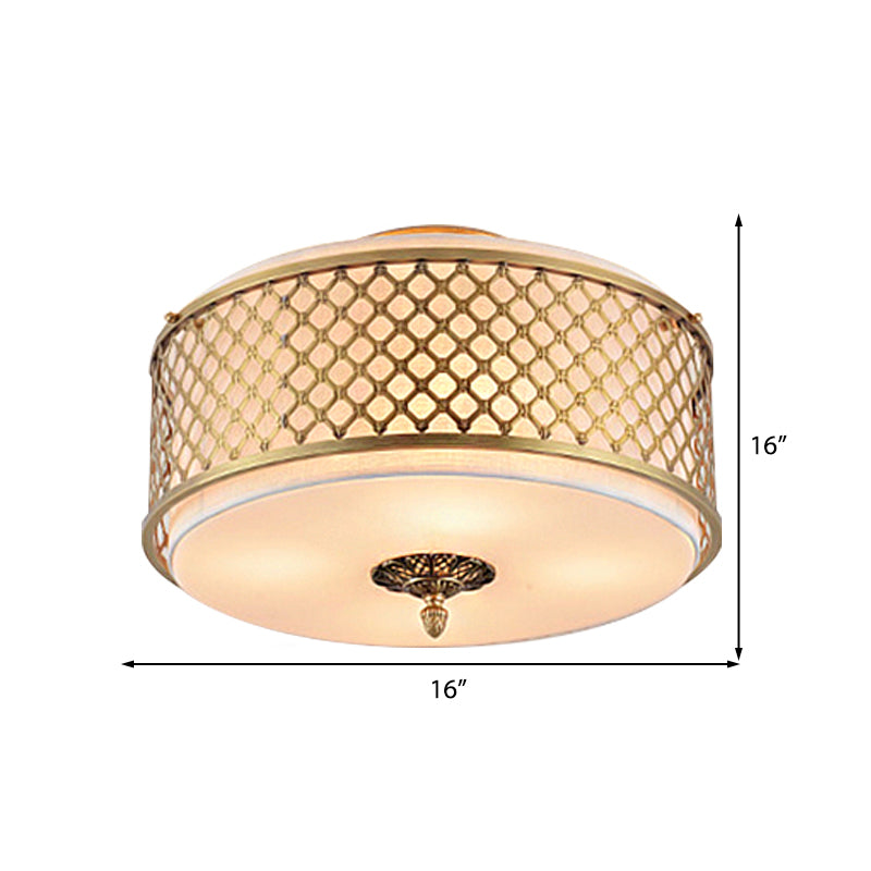 Classic Drum Metal Flush Mount Lamp Brass Finish 4/5 Lights 16/19.5 Wide Living Room Ceiling