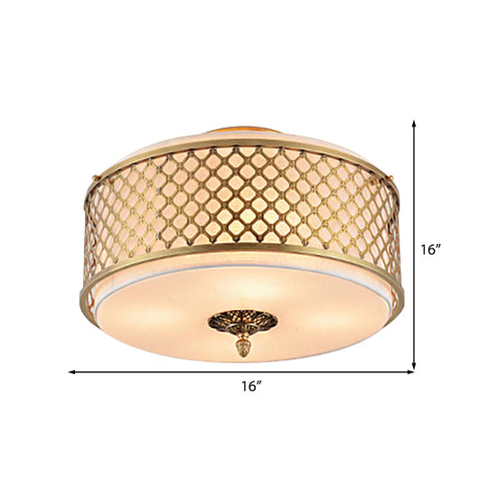 Classic Drum Metal Flush Mount Lamp Brass Finish 4/5 Lights 16/19.5 Wide Living Room Ceiling