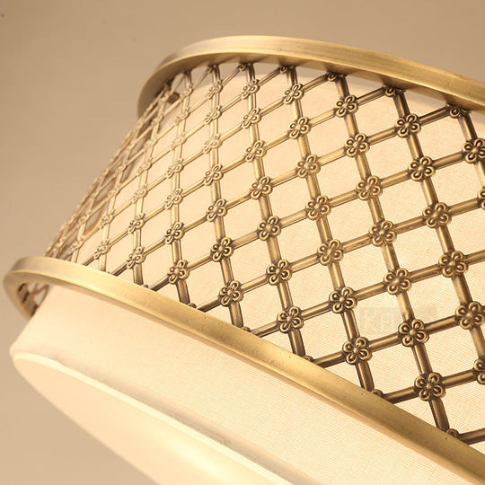 Classic Drum Metal Flush Mount Lamp Brass Finish 4/5 Lights 16/19.5 Wide Living Room Ceiling