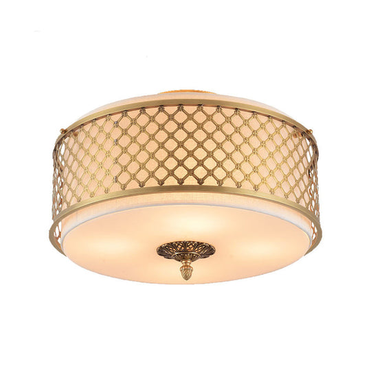 Classic Drum Metal Flush Mount Lamp Brass Finish 4/5 Lights 16’/19.5’ Wide Living Room Ceiling