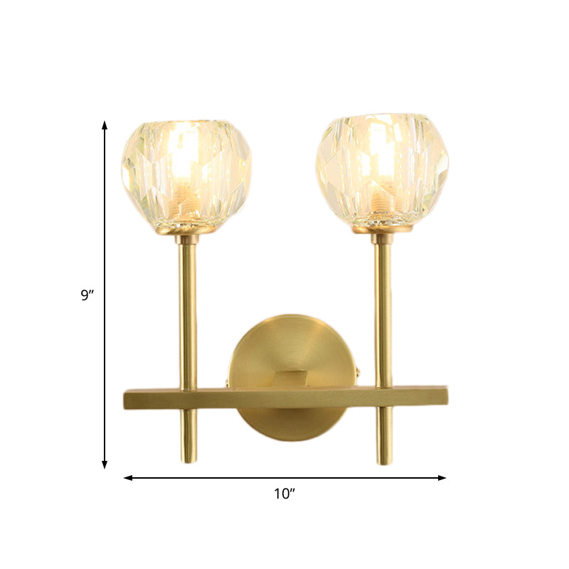 Brass Faceted Sconce With Crystal Shade - Minimalist Wall Mounted Light Fixture