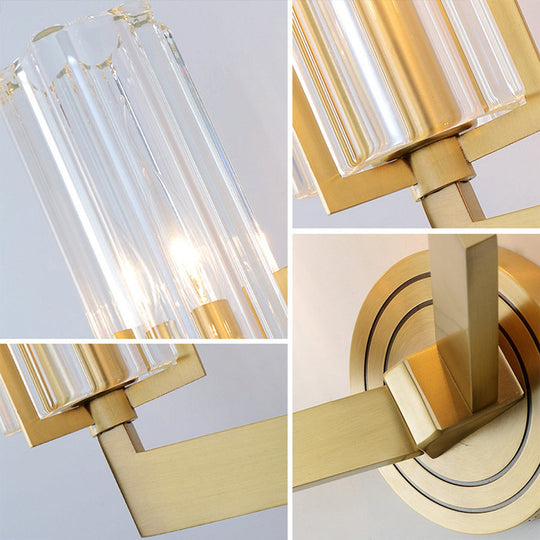 Retro Crystal Ribbed Wall Lamp With Brass Flush Sconce For Living Room - 1/2 Lights