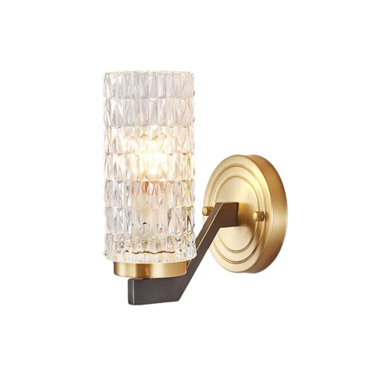 Simplicity Crystal Flush Wall Sconce With 2 Lights - Brass Bedside Fixture