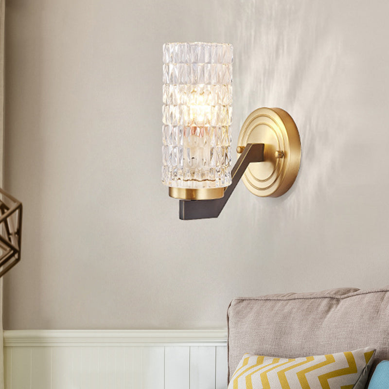 Simplicity Crystal Flush Wall Sconce With 2 Lights - Brass Bedside Fixture