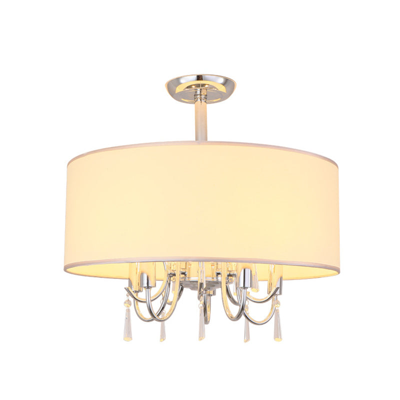 Traditional White Drum Ceiling Light With 5 Paper Semi-Flush-Mounted Bedroom Fixtures