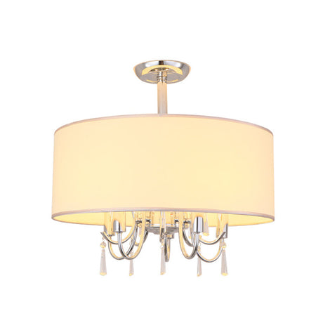 Traditional White Drum Ceiling Light With 5 Paper Semi-Flush-Mounted Bedroom Fixtures