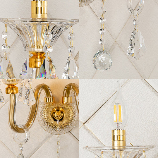 Mid-Century 1/2 Lights Wall Sconce With Brass Candle Design And Crystal Shade