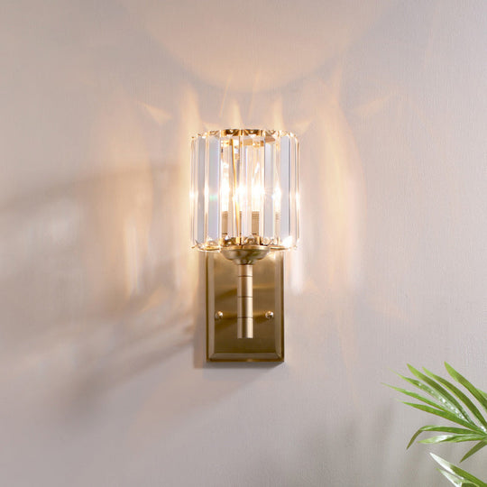 Contemporary Brass Crystal Wall Sconce - Prismatic 1-Light For Bedroom