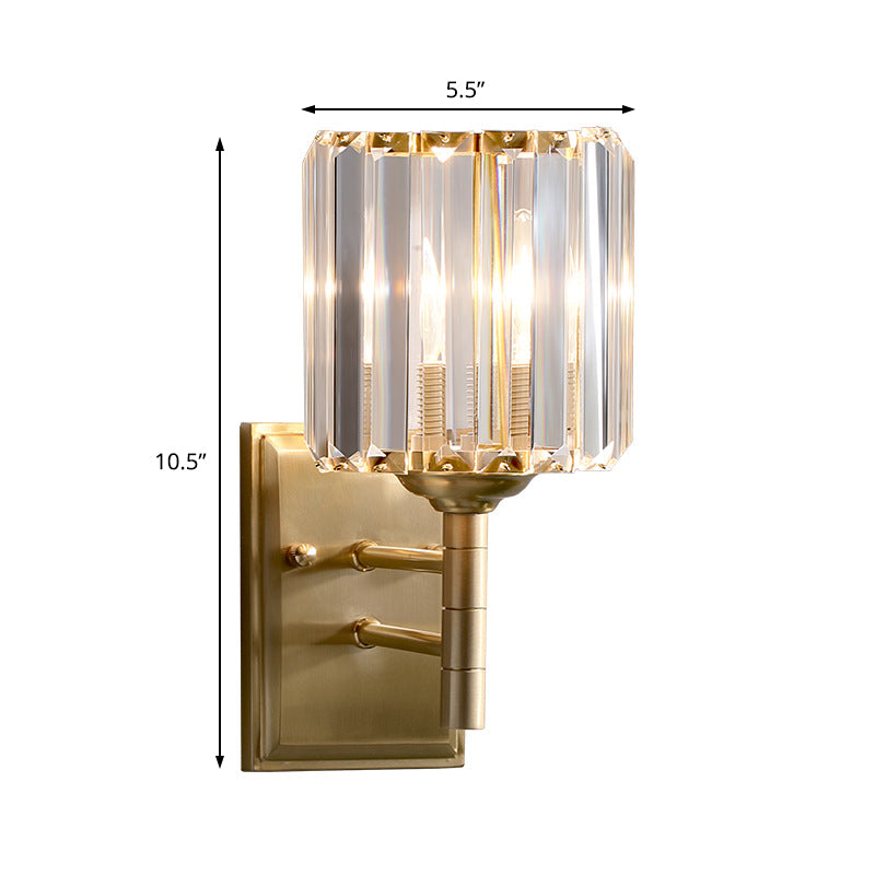 Contemporary Brass Crystal Wall Sconce - Prismatic 1-Light For Bedroom