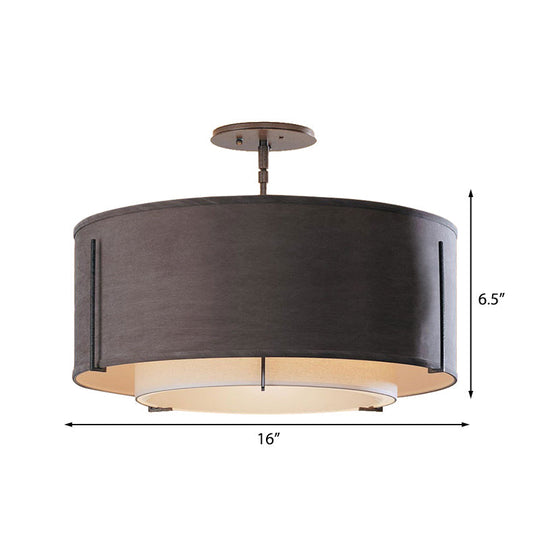 Classic Black Drum Semi Mount Fabric Ceiling Light Fixture - 3/4 Lights 16’/19.5’/23.5’ Wide