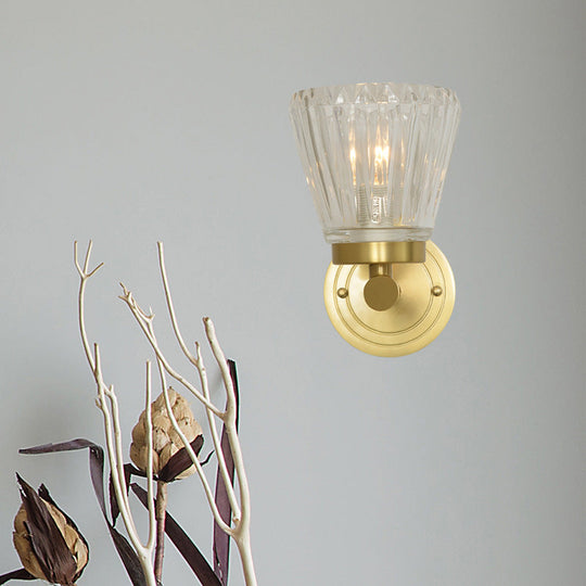 Modern Crystal Cone Wall Sconce - Brass 1-Light Fixture For Bedside