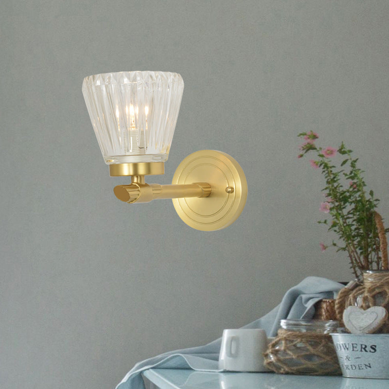 Modern Crystal Cone Wall Sconce - Brass 1-Light Fixture For Bedside