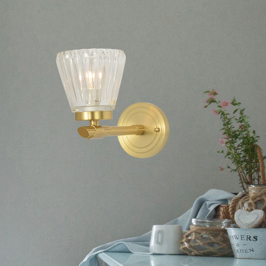 Modern Crystal Cone Wall Sconce - Brass 1-Light Fixture For Bedside