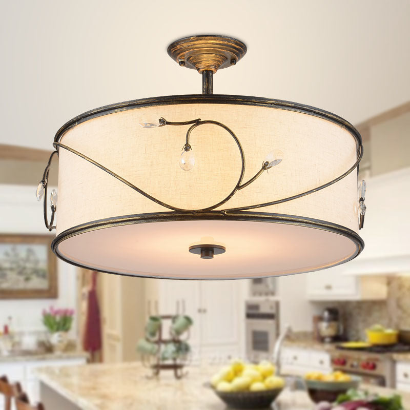 Classic Drum Fabric Semi Mount Ceiling Light - 5 Lights Flaxen 16’/19.5’ Wide / 16’