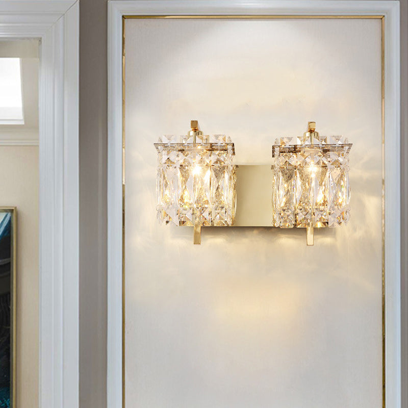 Modern Crystal Rectangle Wall Light With 1/2/3 Lights - Flush Mount Sconce In Chrome/Gold For Living