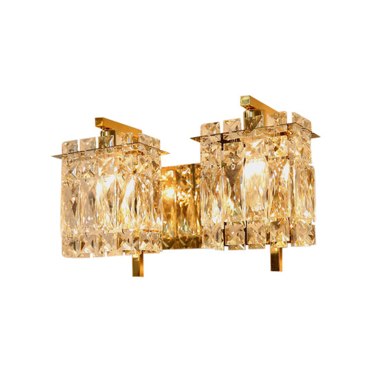 Modern Crystal Rectangle Wall Light With 1/2/3 Lights - Flush Mount Sconce In Chrome/Gold For Living