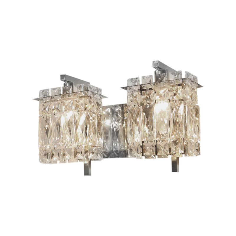 Modern Crystal Rectangle Wall Light With 1/2/3 Lights - Flush Mount Sconce In Chrome/Gold For Living