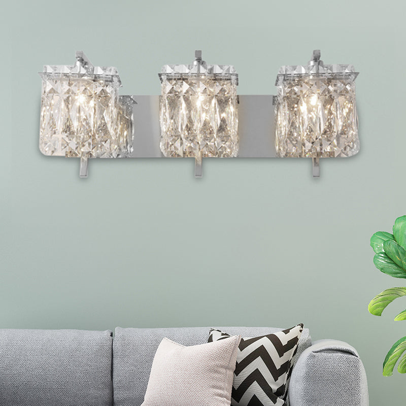 Modern Crystal Rectangle Wall Light With 1/2/3 Lights - Flush Mount Sconce In Chrome/Gold For Living