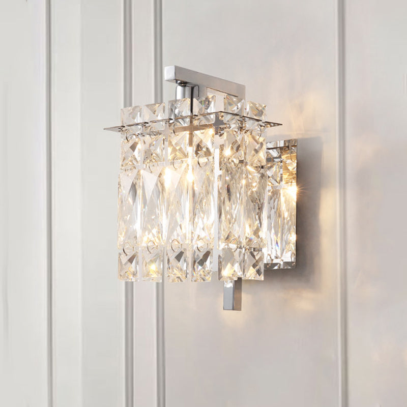 Modern Crystal Rectangle Wall Light With 1/2/3 Lights - Flush Mount Sconce In Chrome/Gold For Living