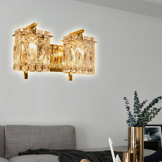Modern Crystal Rectangle Wall Light With 1/2/3 Lights - Flush Mount Sconce In Chrome/Gold For Living